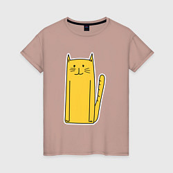 Футболка хлопковая женская Длинный желтый кот, цвет: пыльно-розовый