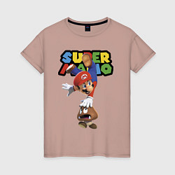 Футболка хлопковая женская Mario and Goomba Super Mario, цвет: пыльно-розовый