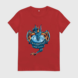 Футболка хлопковая женская Голубой дракон с кристаллом, цвет: красный