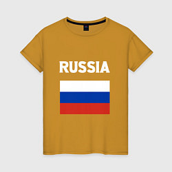 Футболка хлопковая женская Russian Flag, цвет: горчичный