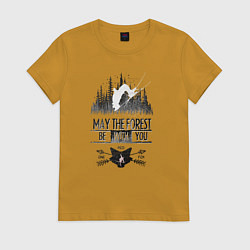 Футболка хлопковая женская Лыжи и Лес, цвет: горчичный