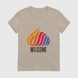 Футболка хлопковая женская Russia Welcome, цвет: миндальный