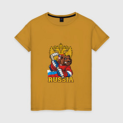 Футболка хлопковая женская Хоккей - Russia, цвет: горчичный
