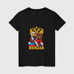 Футболка хлопковая женская Хоккей - Russia, цвет: черный