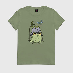 Футболка хлопковая женская ЛЯГУШКА ПОД ЦВЕТКОМ, цвет: авокадо