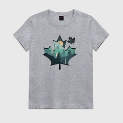 Футболка хлопковая женская Лыжи и Кленовый Лист, цвет: меланж