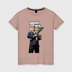 Футболка хлопковая женская GTA 5 Gangster, цвет: пыльно-розовый