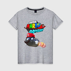 Футболка хлопковая женская Super Mario Odyssey Bullet Bill Nintendo, цвет: меланж