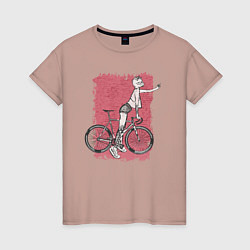Футболка хлопковая женская Bike punk cats, цвет: пыльно-розовый
