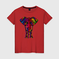 Футболка хлопковая женская Психоделически раскрашенный слон, цвет: красный