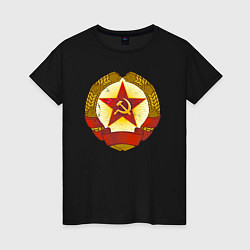 Футболка хлопковая женская Герб СССР без надписей, цвет: черный