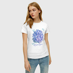 Футболка хлопковая женская Сиреневая гортензия и бабочки Hydrangea, цвет: белый — фото 2
