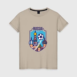 Футболка хлопковая женская Russia 2018, цвет: миндальный