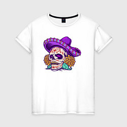 Футболка хлопковая женская Mexico Skull, цвет: белый