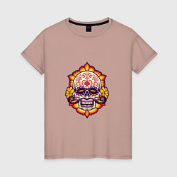 Футболка хлопковая женская Poker Skull, цвет: пыльно-розовый