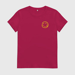 Футболка хлопковая женская Nirvana Жёлтый смайл, цвет: маджента