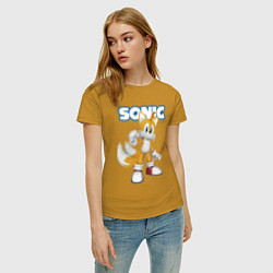Футболка хлопковая женская Майлз Тейлз Прауэр Sonic Видеоигра, цвет: горчичный — фото 2