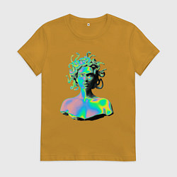 Футболка хлопковая женская Gorgon Medusa Vaporwave Neon, цвет: горчичный