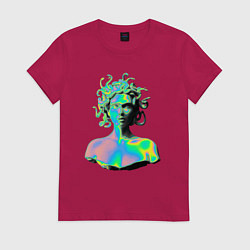 Футболка хлопковая женская Gorgon Medusa Vaporwave Neon, цвет: маджента