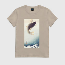 Футболка хлопковая женская A Jumping Carp, цвет: миндальный