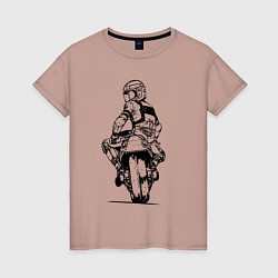 Футболка хлопковая женская Крутой мотоциклист, цвет: пыльно-розовый