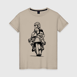 Футболка хлопковая женская Крутой мотоциклист, цвет: миндальный