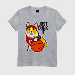 Футболка хлопковая женская JUST DUNK IT корги, цвет: меланж