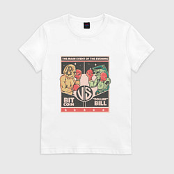 Футболка хлопковая женская Биткоин против доллара Афиша Dollar vs Bitcoin, цвет: белый