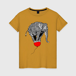 Футболка хлопковая женская Слон зебра на воздушном шаре, цвет: горчичный