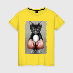 Футболка хлопковая женская Крутой котяра в боксёрских перчатках Cool cat in b, цвет: желтый