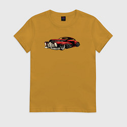 Футболка хлопковая женская Retro car ретро-автомобиль, цвет: горчичный