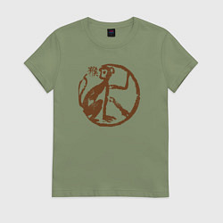 Футболка хлопковая женская Зодиакальная обезьяна - наскальный рисунок, цвет: авокадо