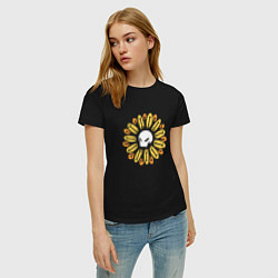 Футболка хлопковая женская Череп Подсолнух Sunflower Skull, цвет: черный — фото 2