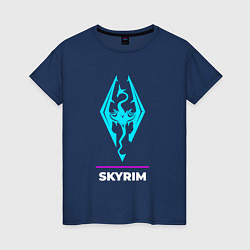 Футболка хлопковая женская Символ Skyrim в неоновых цветах, цвет: тёмно-синий