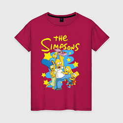 Футболка хлопковая женская The SimpsonsСемейка Симпсонов, цвет: маджента