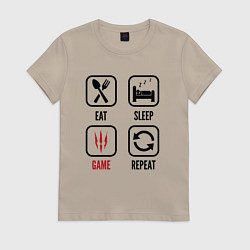 Футболка хлопковая женская Eat Sleep The Witcher Repeat, цвет: миндальный