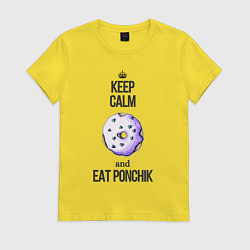 Футболка хлопковая женская Keep calm and eat ponchik, цвет: желтый