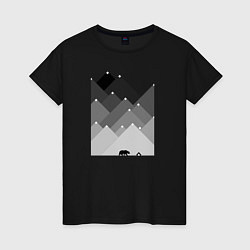 Футболка хлопковая женская Медведь и треугольные горы, цвет: черный