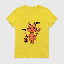 Футболка хлопковая женская CAT FOR HALLOWEEN, цвет: желтый