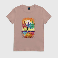 Футболка хлопковая женская Ревущий медведь в горах, цвет: пыльно-розовый