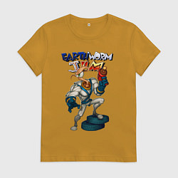 Футболка хлопковая женская Earth worm - Jim, цвет: горчичный