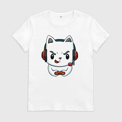 Футболка хлопковая женская Кот игроман The cat is a gambler, цвет: белый