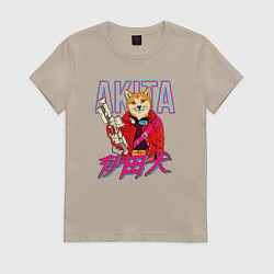 Футболка хлопковая женская Japanese Akita Inu, цвет: миндальный