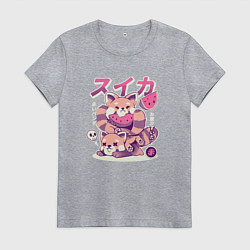 Футболка хлопковая женская Еноты и арбузы, цвет: меланж