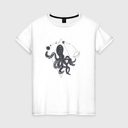 Футболка хлопковая женская Space Octopus, цвет: белый