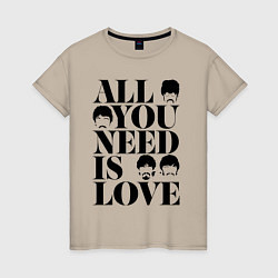 Футболка хлопковая женская ALL YOU NEED IS LOVE THE BEATLES, цвет: миндальный