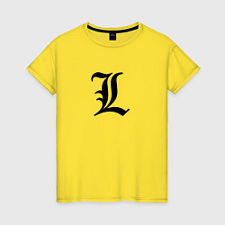 Футболка хлопковая женская Японский логотип буквы Л минимализм, цвет: желтый