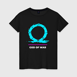 Футболка хлопковая женская Символ God of War в неоновых цветах, цвет: черный