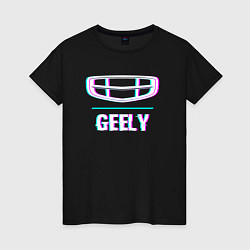 Футболка хлопковая женская Значок Geely в стиле Glitch, цвет: черный