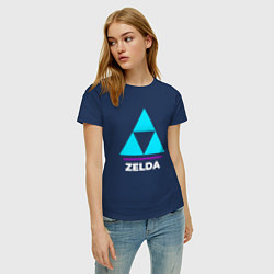 Футболка хлопковая женская Символ Zelda в неоновых цветах, цвет: тёмно-синий — фото 2